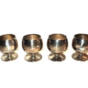 Set of 4 De Uberti Italy Silver Plated Pedestal Small Low-Ball Cordial Shot Gla